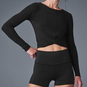 Alo Yoga Cropped Cover Long Sleeve Top - Black